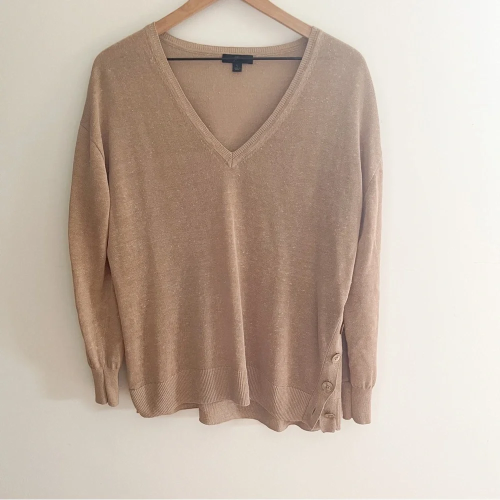 J. Crew Side Button Linen Blend V-Neck Sweater